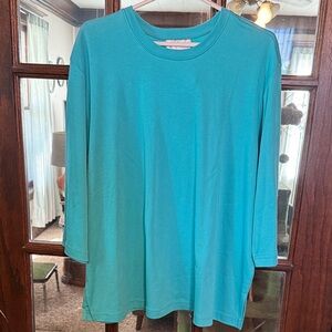 Rochelle California Women 3X Turquoise Long Sleeve Crew Neck Top Made in USA NEW